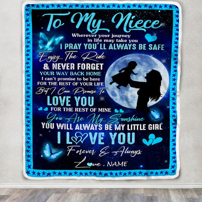 Personalized To My Niece Blanket From Aunt Auntie Wherever Your Journey My Little Girl Niece Birthday Graduation Christmas Customized Fleece Throw Blanket | siriusteestore