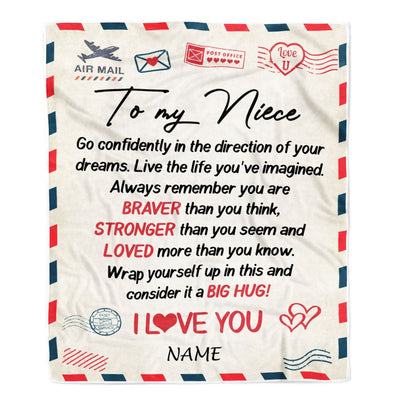 Personalized To My Niece Blanket From Aunt Uncle Air Mail Letter Confidently I Love You Niece Birthday Graduation Christmas Customized Fleece Throw Blanket | siriusteestore