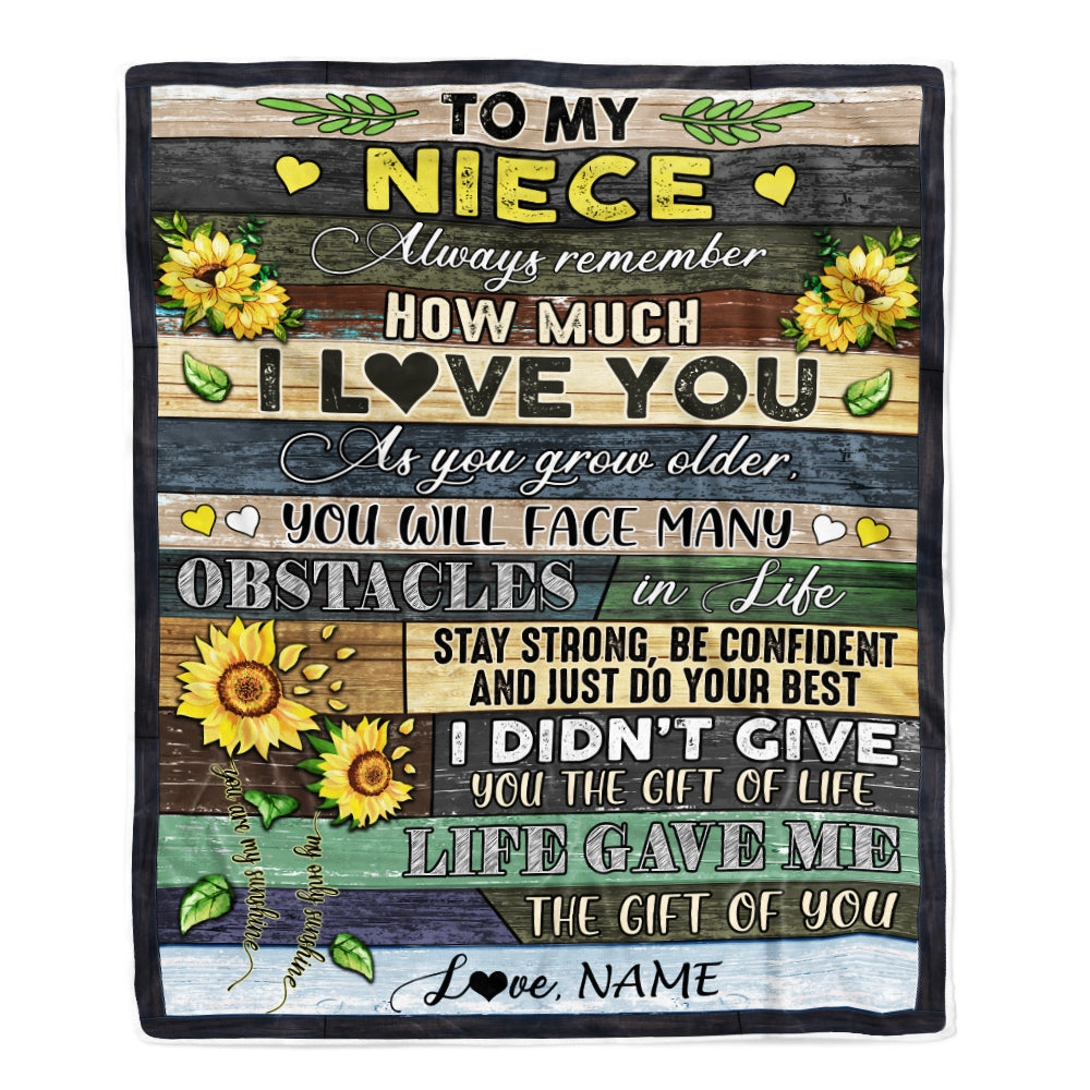 Personalized To My Niece Blanket From Aunt Uncle Always Remember How Much I Love You Wood Sunflower Niece Birthday Christmas Customized Fleece Blanket | siriusteestore