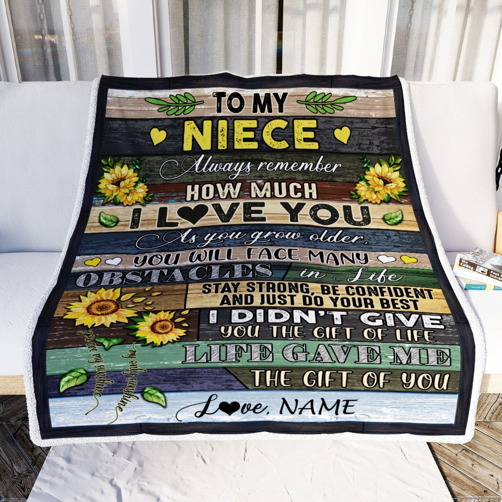 Personalized To My Niece Blanket From Aunt Uncle Always Remember How Much I Love You Wood Sunflower Niece Birthday Christmas Customized Fleece Blanket | siriusteestore