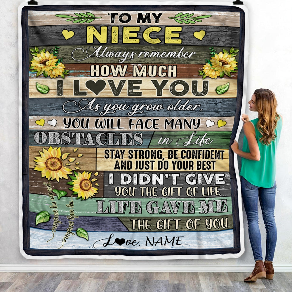 Personalized To My Niece Blanket From Aunt Uncle Always Remember How Much I Love You Wood Sunflower Niece Birthday Christmas Customized Fleece Blanket | siriusteestore