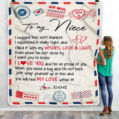 Personalized To My Niece Blanket From Aunt Uncle Auntie Air Mail Letter I Love You Niece Birthday Christmas Customized Fleece Throw Blanket | siriusteestore