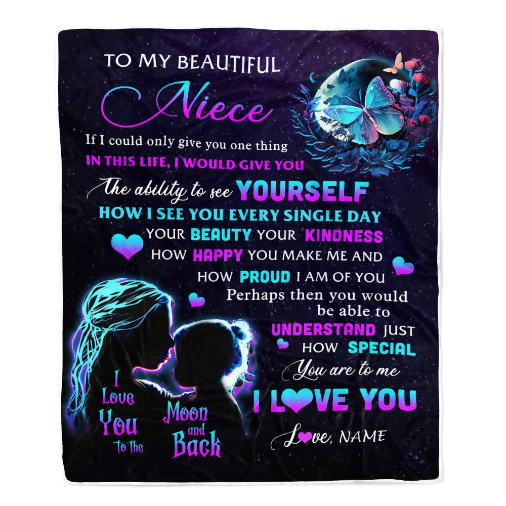 Personalized To My Niece Blanket From Aunt Uncle Auntie Butterfly Kindness Happy Beautiful Niece Birthday Graduation Christmas Customized Fleece Throw Blanket | siriusteestore