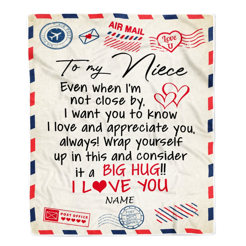 Personalized To My Niece Blanket From Aunt Uncle Auntie I Love You Hugs Air Mail Letter Birthday Christmas Thanksgiving Graduation Customized Fleece Blanket | siriusteestore