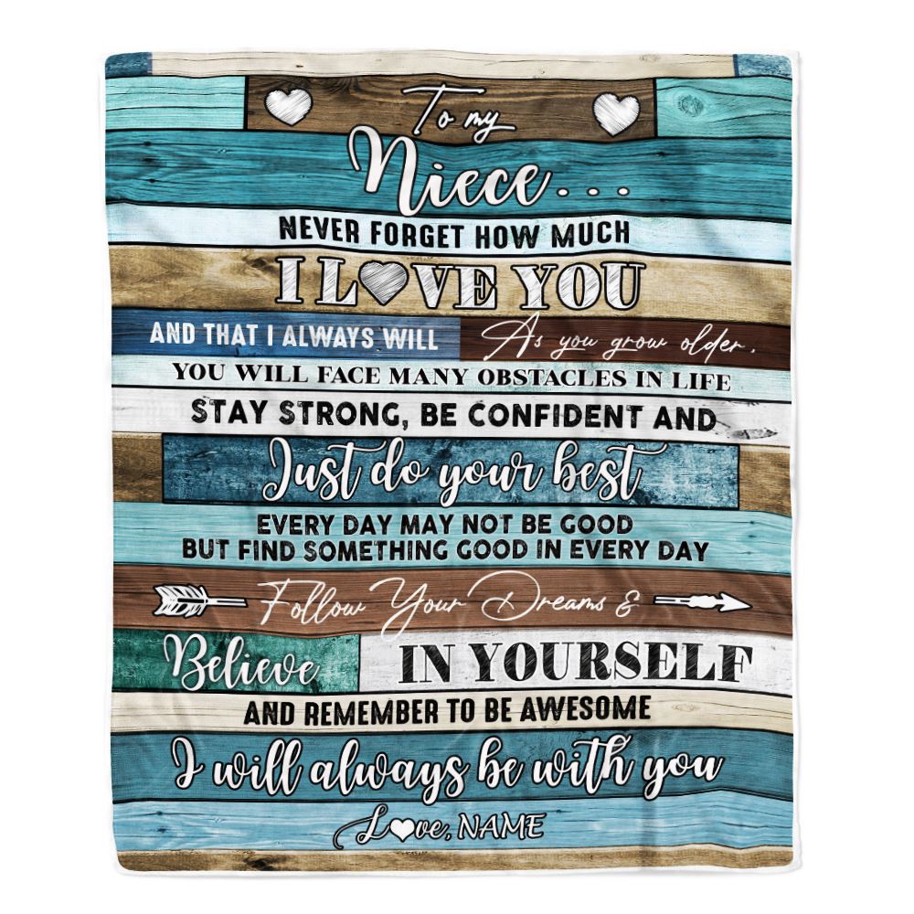 Personalized To My Niece Blanket From Aunt Uncle Auntie Wood Never Forget I Love You Niece Birthday Graduation Christmas Customized Bed Fleece Throw Blanket | siriusteestore