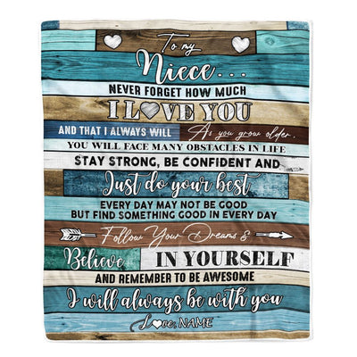 Personalized To My Niece Blanket From Aunt Uncle Auntie Wood Never Forget I Love You Niece Birthday Graduation Christmas Customized Bed Fleece Throw Blanket | siriusteestore