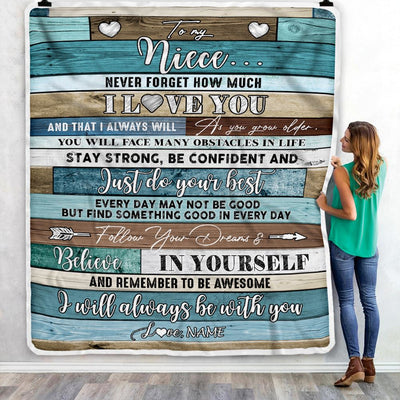 Personalized To My Niece Blanket From Aunt Uncle Auntie Wood Never Forget I Love You Niece Birthday Graduation Christmas Customized Bed Fleece Throw Blanket | siriusteestore