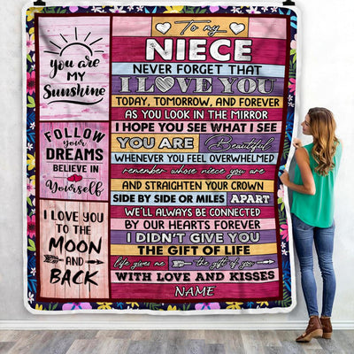 Personalized To My Niece Blanket From Aunt Uncle Auntie Wood You Are Beautiful Niece Birthday Graduation Christmas Customized Bed Fleece Throw Blanket | siriusteestore