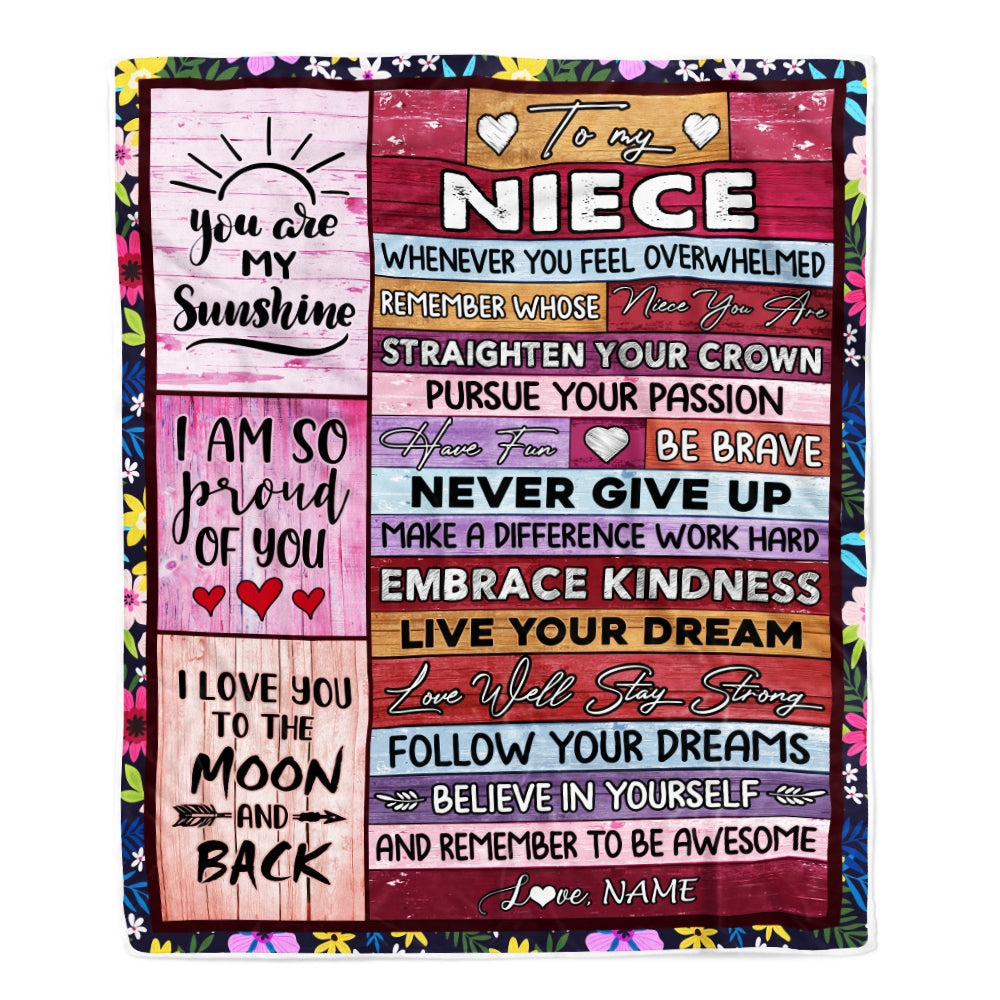 Personalized To My Niece Blanket From Aunt Uncle Believe In Yourself Awesome Pink Wood Niece Birthday Graduation Christmas Customized Fleece Blanket | siriusteestore