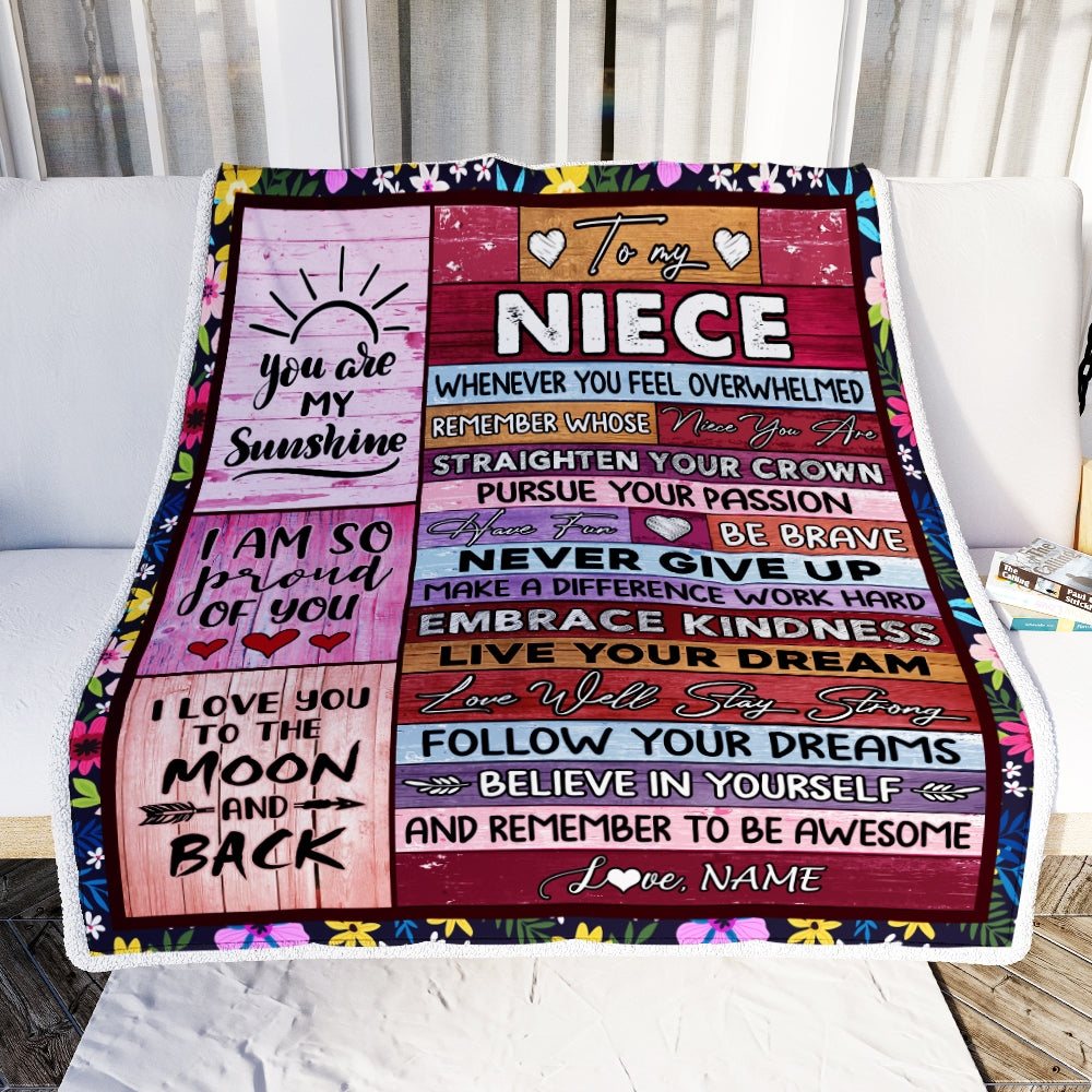 Personalized To My Niece Blanket From Aunt Uncle Believe In Yourself Awesome Pink Wood Niece Birthday Graduation Christmas Customized Fleece Blanket | siriusteestore