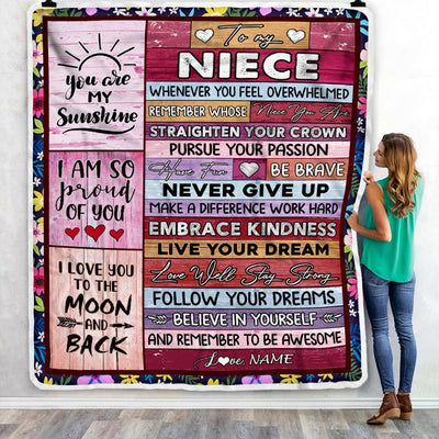 Personalized To My Niece Blanket From Aunt Uncle Believe In Yourself Awesome Pink Wood Niece Birthday Graduation Christmas Customized Fleece Blanket | siriusteestore