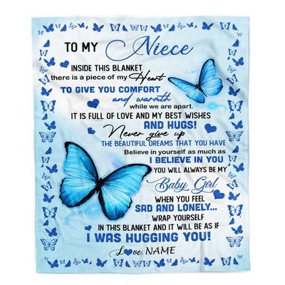 Personalized To My Niece Blanket From Aunt Uncle Butterfly In Side This Blanket Niece Birthday Graduation Christmas Customized Bed Fleece Throw Blanket | siriusteestore