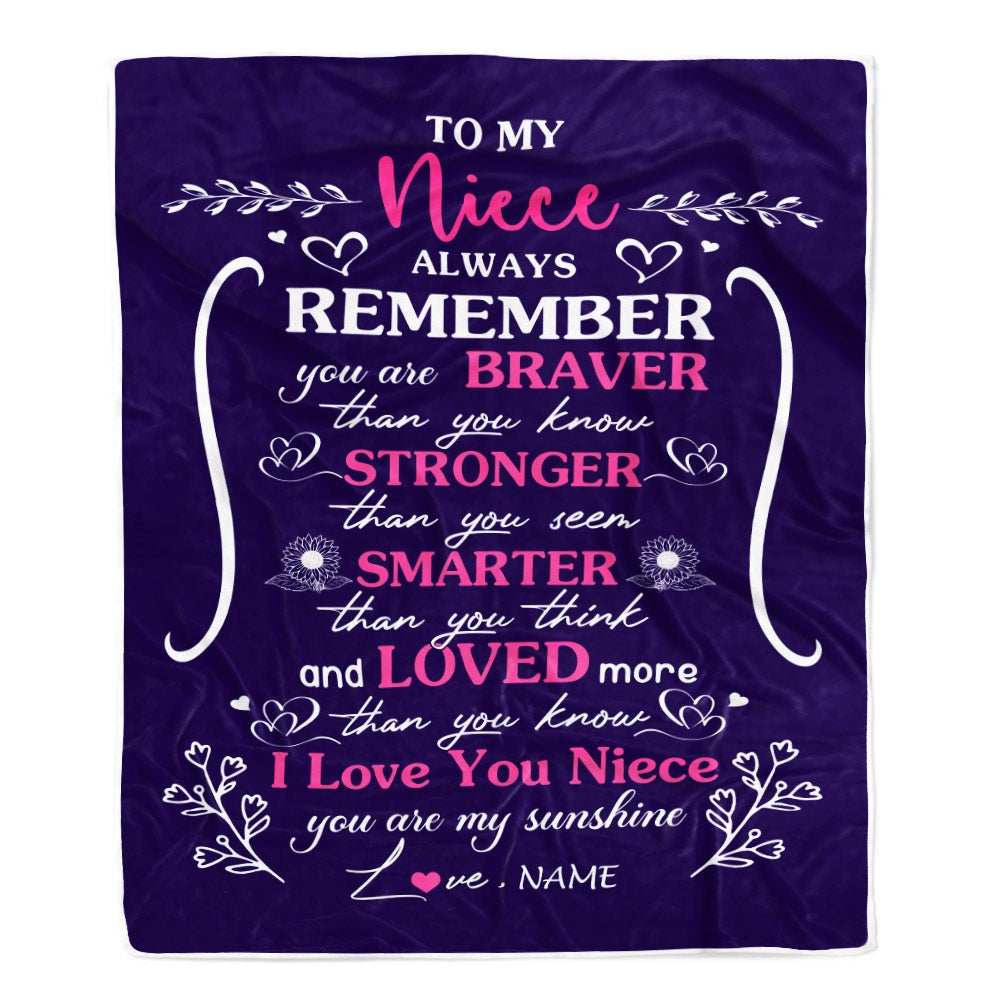 Personalized To My Niece Blanket From Aunt Uncle Mother Purple I Love You Niece Birthday Christmas Gift Customized Bed Quilt Fleece Throw Blanket | siriusteestore