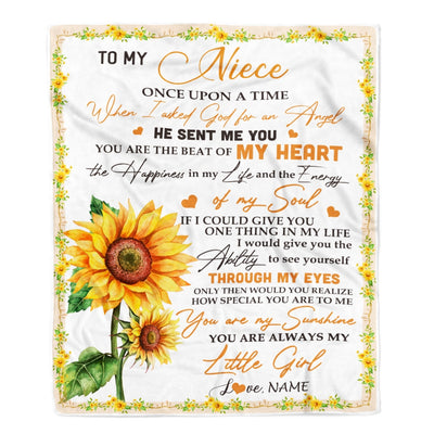 Personalized To My Niece Blanket From Aunt Uncle Once Upon A Time When I Asked God For An Angel Sunflower Niece Birthday Christmas Customized Fleece Blanket | siriusteestore