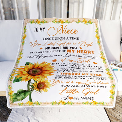 Personalized To My Niece Blanket From Aunt Uncle Once Upon A Time When I Asked God For An Angel Sunflower Niece Birthday Christmas Customized Fleece Blanket | siriusteestore
