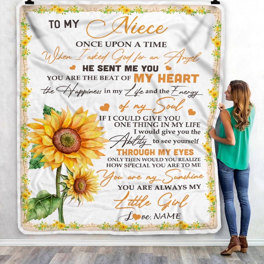 Personalized To My Niece Blanket From Aunt Uncle Once Upon A Time When I Asked God For An Angel Sunflower Niece Birthday Christmas Customized Fleece Blanket | siriusteestore