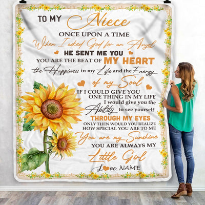 Personalized To My Niece Blanket From Aunt Uncle Once Upon A Time When I Asked God For An Angel Sunflower Niece Birthday Christmas Customized Fleece Blanket | siriusteestore