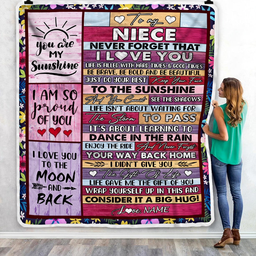 Personalized To My Niece Blanket From Aunt Uncle Titi Never Forget That I Love You Wood Niece Birthday Thanksgiving Christmas Customized Fleece Blanket | siriusteestore