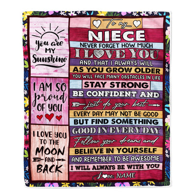 Personalized To My Niece Blanket From Aunt Uncle Titi Proud Of You I Love You Wood Niece Birthday Thanksgiving Christmas Customized Fleece Blanket | siriusteestore