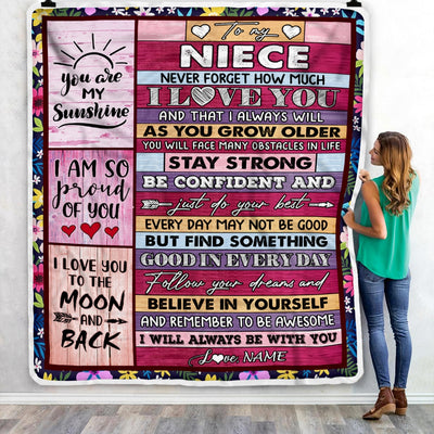 Personalized To My Niece Blanket From Aunt Uncle Titi Proud Of You I Love You Wood Niece Birthday Thanksgiving Christmas Customized Fleece Blanket | siriusteestore