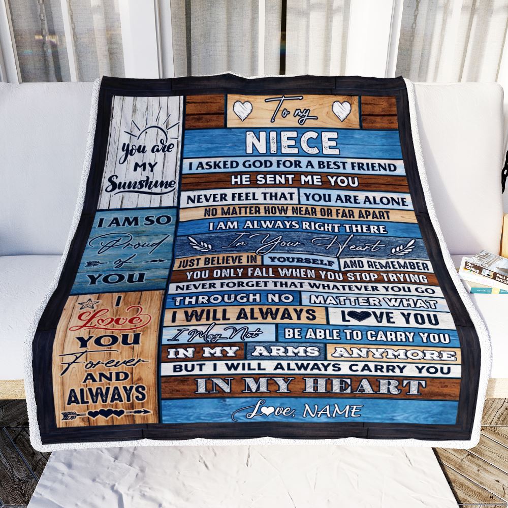 Personalized To My Niece Blanket From Aunt Uncle Wood I Asked God For A Best Friend Niece Birthday Christmas Customized Bed Fleece Throw Blanket | siriusteestore