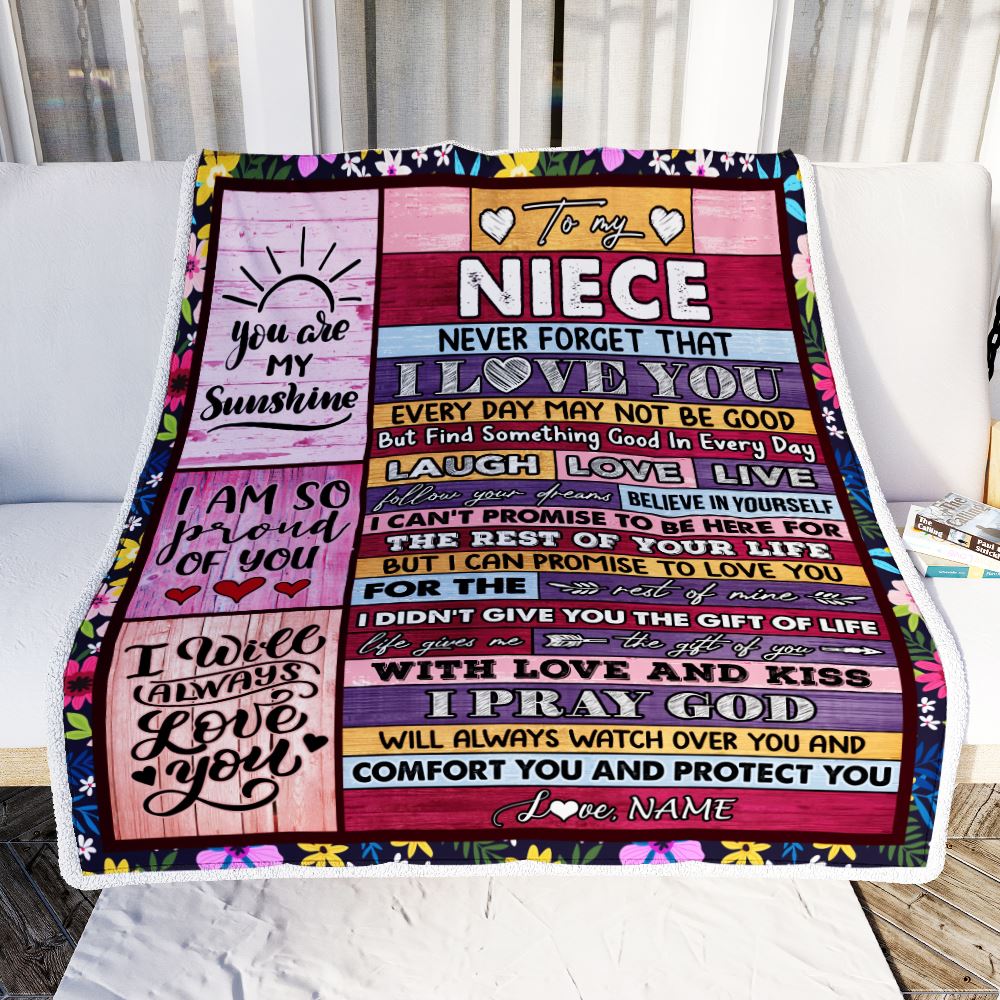 Personalized To My Niece Blanket From Aunt Uncle Wood You Are My Sunshine I Love You Niece Birthday Graduation Christmas Customized Bed Fleece Throw Blanket | siriusteestore