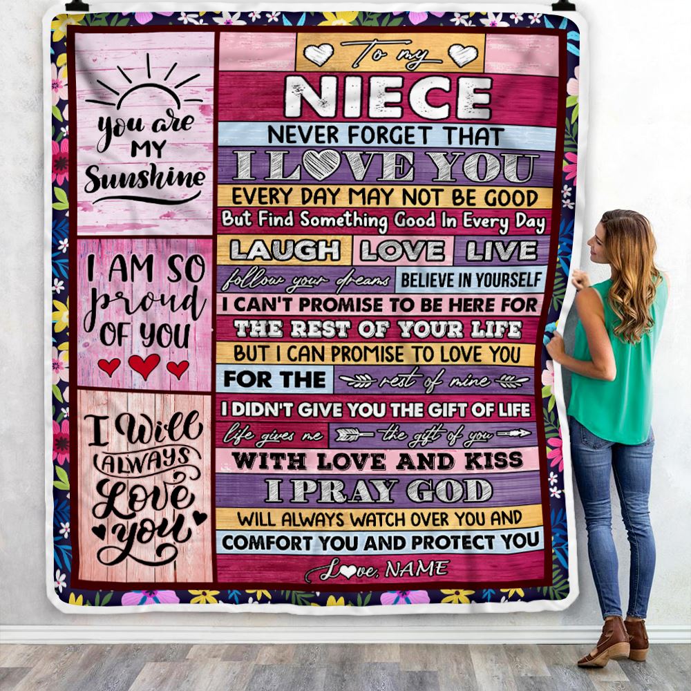 Personalized To My Niece Blanket From Aunt Uncle Wood You Are My Sunshine I Love You Niece Birthday Graduation Christmas Customized Bed Fleece Throw Blanket | siriusteestore