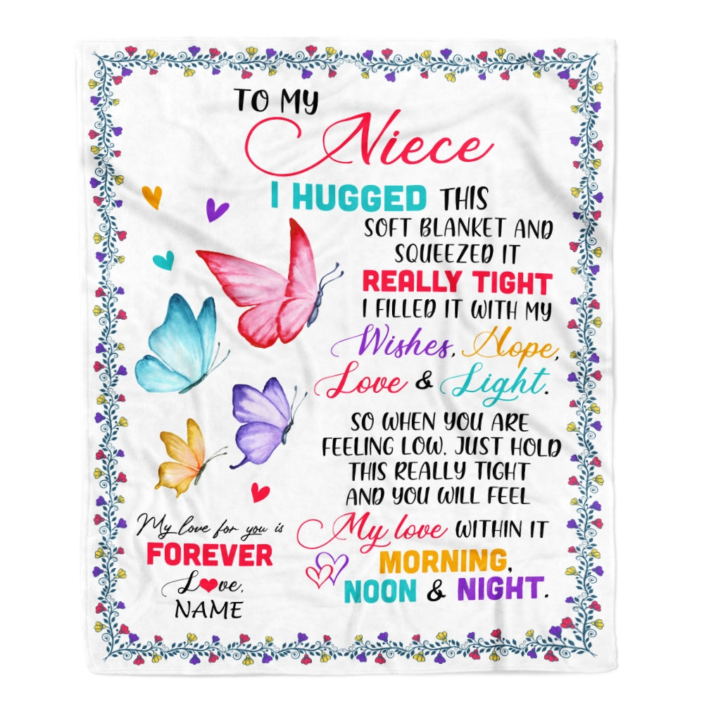 Personalized To My Niece Blanket From Uncle Aunt Butterfly I Huggest This Soft Blanket Niece Birthday Christmas Customized Bed Quilt Fleece Throw Blanket | siriusteestore