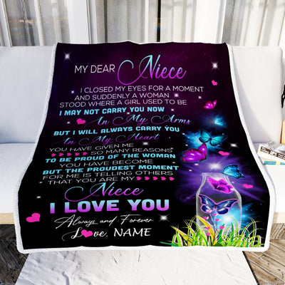 Personalized To My Niece Blanket From Uncle Aunt Butterfly Proud Of The Woman Niece Birthday Thanksgiving Christmas Customized Bed Quilt Fleece Throw Blanket | siriusteestore