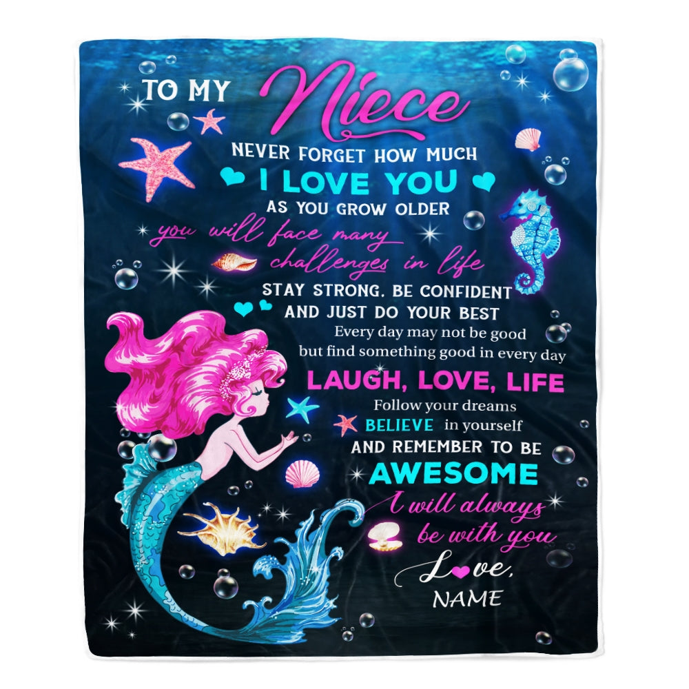 Personalized To My Niece Blanket From Uncle Aunt Never Forget I Love You Mermaid Niece Birthday Graduation Christmas Customized Bed Fleece Blanket | siriusteestore