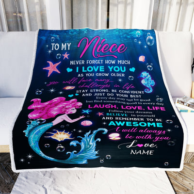 Personalized To My Niece Blanket From Uncle Aunt Never Forget I Love You Mermaid Niece Birthday Graduation Christmas Customized Bed Fleece Blanket | siriusteestore