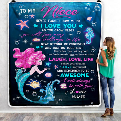 Personalized To My Niece Blanket From Uncle Aunt Never Forget I Love You Mermaid Niece Birthday Graduation Christmas Customized Bed Fleece Blanket | siriusteestore
