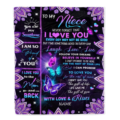 Personalized To My Niece Blanket From Uncle Aunt Never Forget That I Love You Bufterfly Niece Birthday Christmas Customized Bed Fleece Throw Blanket | siriusteestore