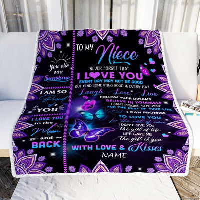 Personalized To My Niece Blanket From Uncle Aunt Never Forget That I Love You Bufterfly Niece Birthday Christmas Customized Bed Fleece Throw Blanket | siriusteestore
