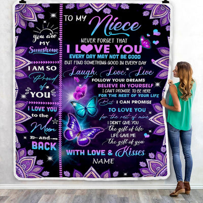Personalized To My Niece Blanket From Uncle Aunt Never Forget That I Love You Bufterfly Niece Birthday Christmas Customized Bed Fleece Throw Blanket | siriusteestore