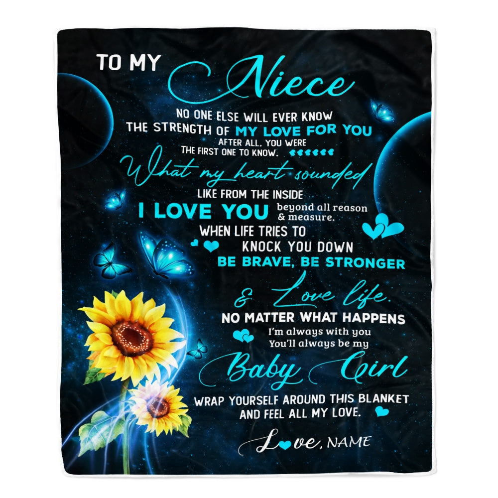 Personalized To My Niece Blanket From Uncle Aunt Sunflower Butterfly My Love For You Niece Birthday Christmas Customized Bed Fleece Blanket | siriusteestore