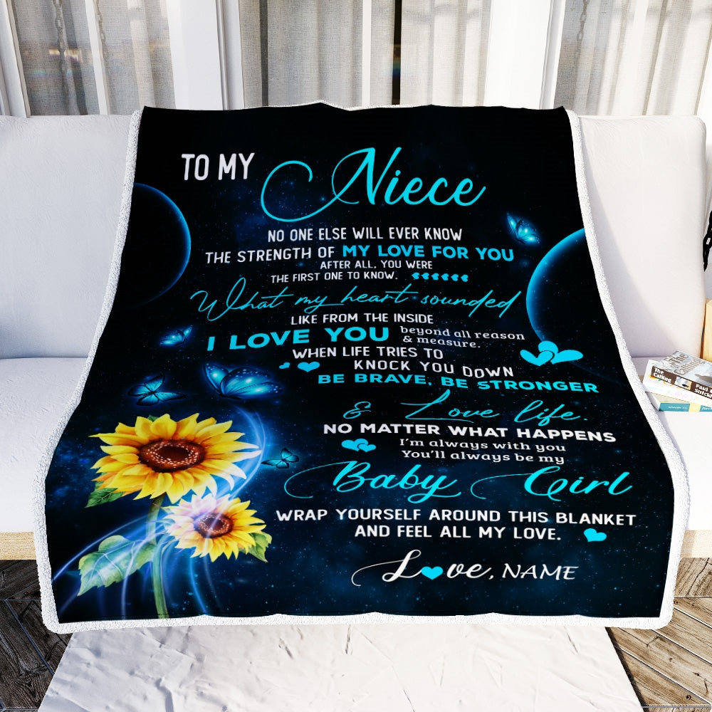 Personalized To My Niece Blanket From Uncle Aunt Sunflower Butterfly My Love For You Niece Birthday Christmas Customized Bed Fleece Blanket | siriusteestore