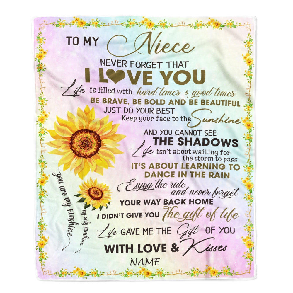 Personalized To My Niece Blanket From Uncle Aunt Sunflower Never Forget That I Love You Niece Birthday Christmas Customized Bed Quilt Fleece Throw Blanket | siriusteestore