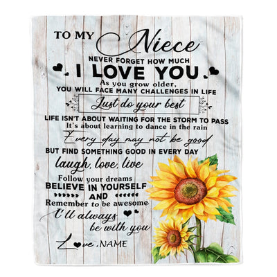 Personalized To My Niece Blanket From Uncle Aunt Sunflower Wood Laugh Love Live Niece Birthday Graduation Christmas Customized Bed Quilt Fleece Throw Blanket | siriusteestore
