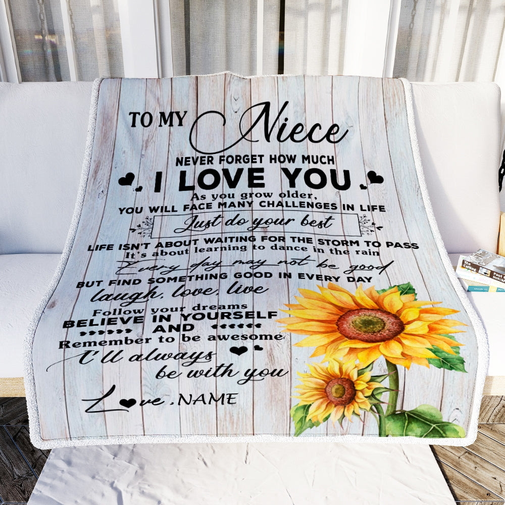 Personalized To My Niece Blanket From Uncle Aunt Sunflower Wood Laugh Love Live Niece Birthday Graduation Christmas Customized Bed Quilt Fleece Throw Blanket | siriusteestore