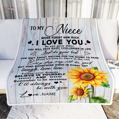 Personalized To My Niece Blanket From Uncle Aunt Sunflower Wood Laugh Love Live Niece Birthday Graduation Christmas Customized Bed Quilt Fleece Throw Blanket | siriusteestore