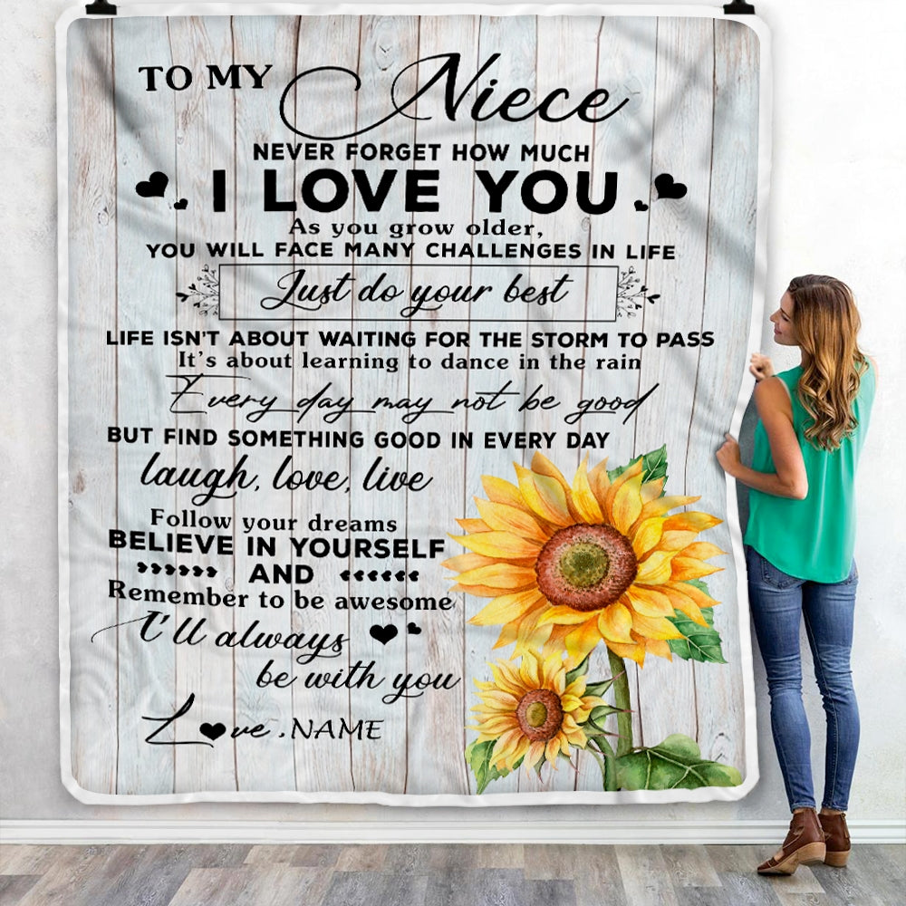 Personalized To My Niece Blanket From Uncle Aunt Sunflower Wood Laugh Love Live Niece Birthday Graduation Christmas Customized Bed Quilt Fleece Throw Blanket | siriusteestore