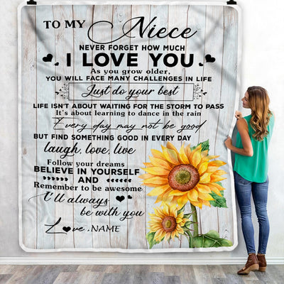 Personalized To My Niece Blanket From Uncle Aunt Sunflower Wood Laugh Love Live Niece Birthday Graduation Christmas Customized Bed Quilt Fleece Throw Blanket | siriusteestore