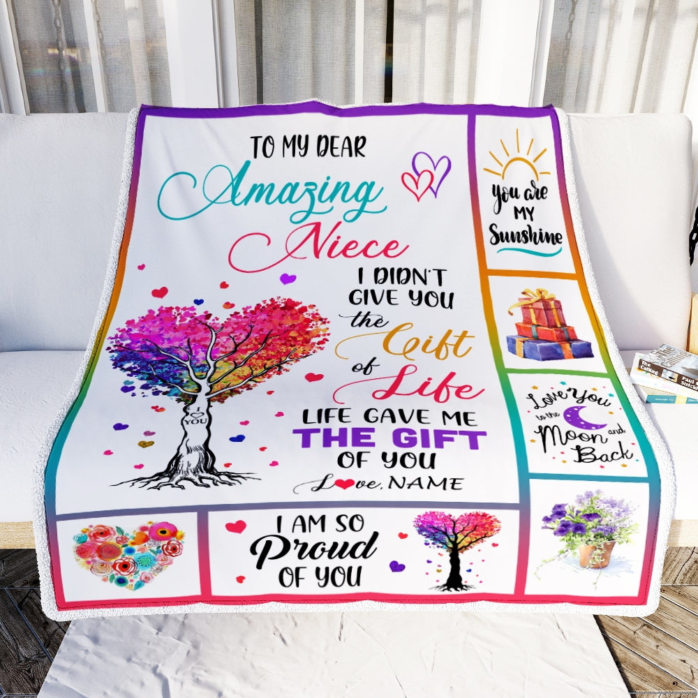 Personalized To My Niece Blanket From Uncle Aunt Tree Colorful Life Gave Me The Gift Of You Niece Birthday Christmas Customized Bed Quilt Fleece Throw Blanket | siriusteestore