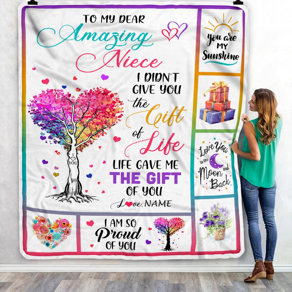 Personalized To My Niece Blanket From Uncle Aunt Tree Colorful Life Gave Me The Gift Of You Niece Birthday Christmas Customized Bed Quilt Fleece Throw Blanket | siriusteestore