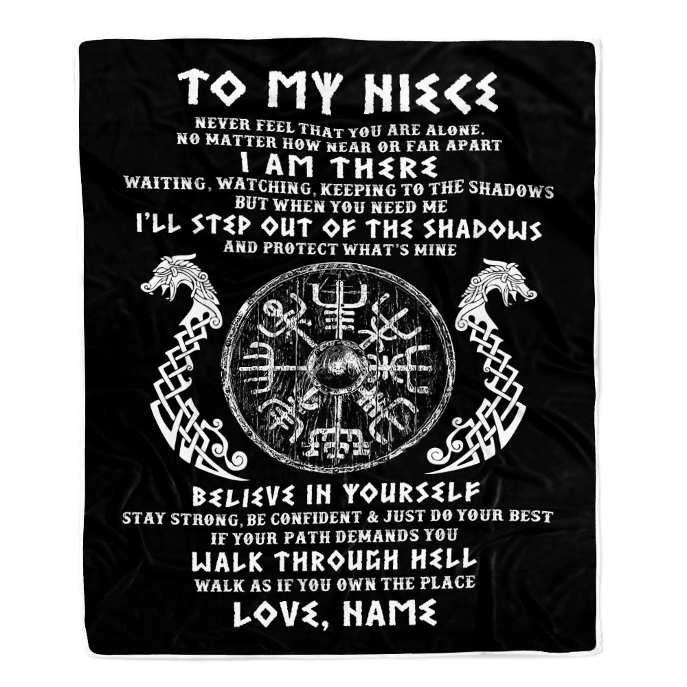 Personalized To My Niece Blanket Viking Never Feel You Are Alone Odin Scandinavian Norse Runes Niece Birthday Christmas Customized Bed Fleece Throw Blanket | siriusteestore