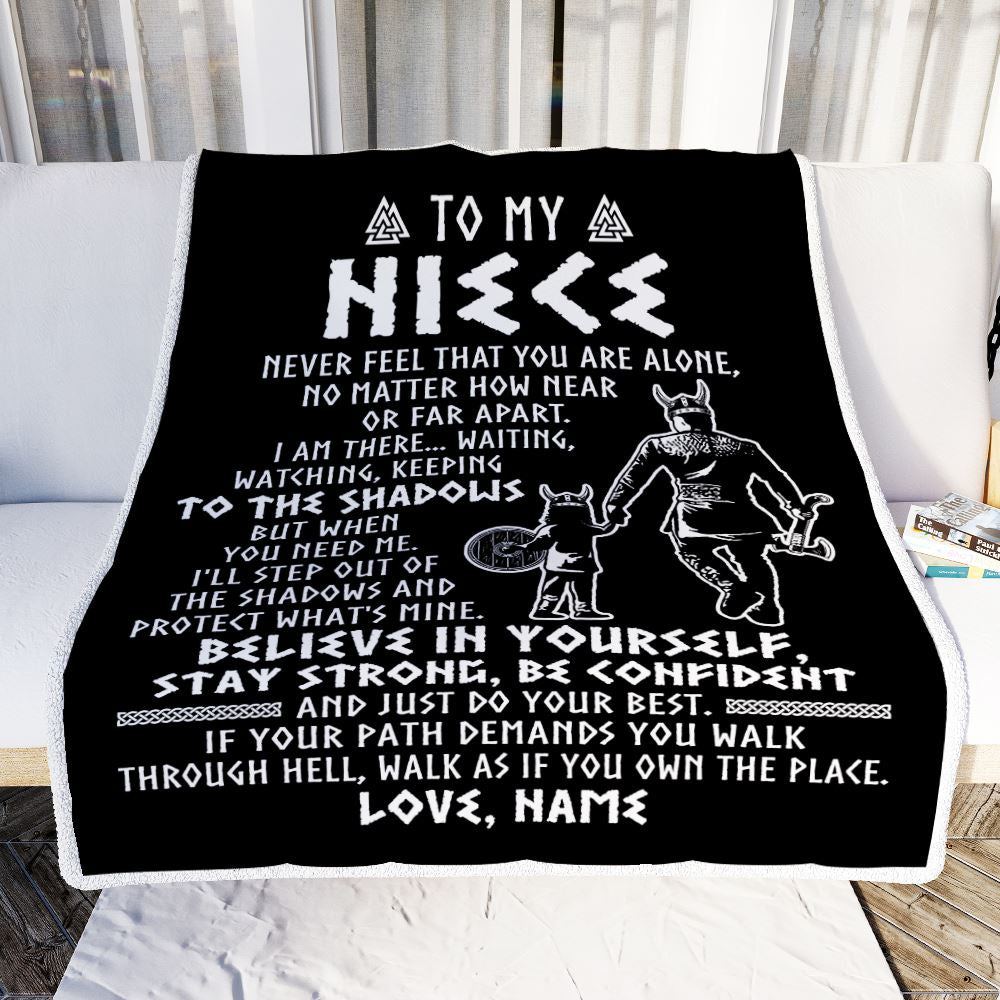 Personalized To My Niece Blanket Viking Never Feel You Are Alone Scandinavian Runes Viking Niece Birthday Christmas Pendant Customized Bed Fleece Blanket | siriusteestore