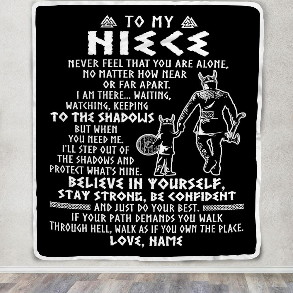 Personalized To My Niece Blanket Viking Never Feel You Are Alone Scandinavian Runes Viking Niece Birthday Christmas Pendant Customized Bed Fleece Blanket | siriusteestore