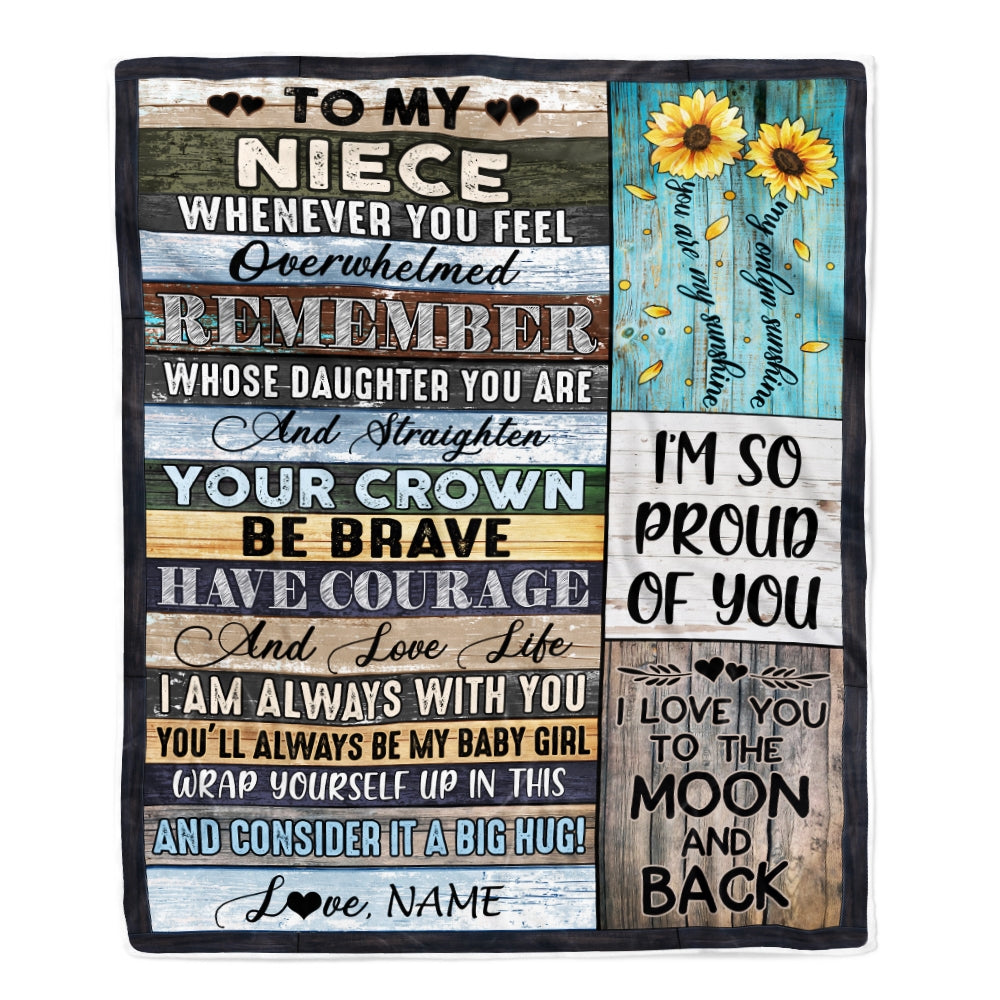 Personalized To My Niece Blanket from Aunt Auntie Uncle Wood Whenever You Feel Overwhelmed Remember Whose Niece Birthday Christmas Fleece Blanket | siriusteestore