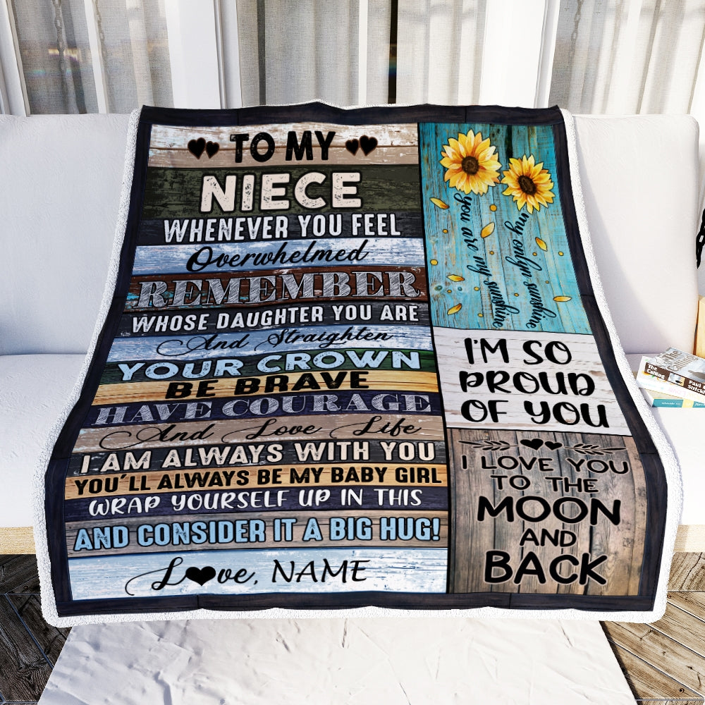 Personalized To My Niece Blanket from Aunt Auntie Uncle Wood Whenever You Feel Overwhelmed Remember Whose Niece Birthday Christmas Fleece Blanket | siriusteestore
